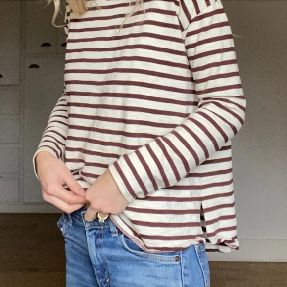 MADEWELL-Rust and White Striped Long  Sleeve Shirt - Picture 6 of 10